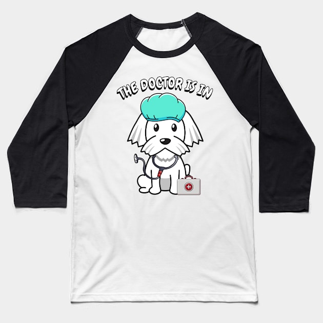 Cute white dog is a doctor Baseball T-Shirt by Pet Station